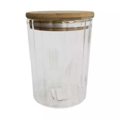 Bocal en verre strié avec couvercle en bambou 0,55 L Guy Levasseur
