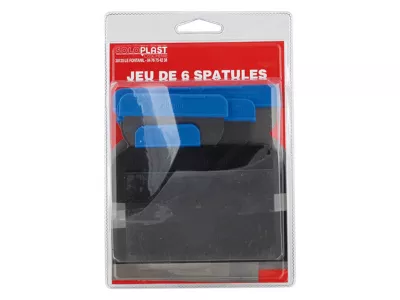 Spatule Soloplast bleu 4 métalliques, 1 polypropylène, 1 caoutchouc L.89/110 x l.50/120 mm vendue par 6 pièces