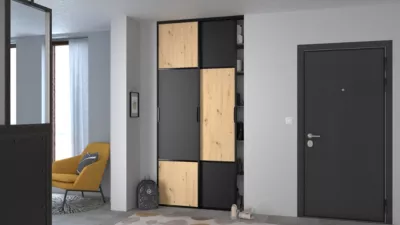 2 Portes de placard coulissantes 120 x 250 cm effet chêne et noir Pack City