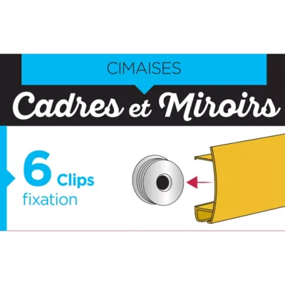 Clip pour fixation de cimaise déco, blanc vendu par 6 pièces