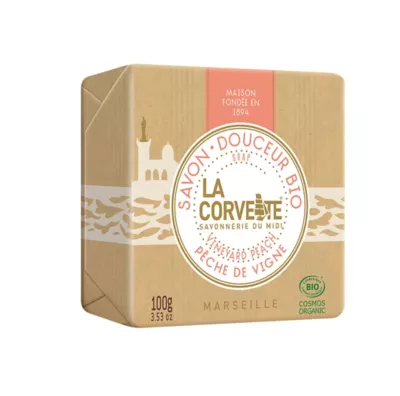Savon douceur bio La Corvette Savonnerie du midi pêche de vigne 100g