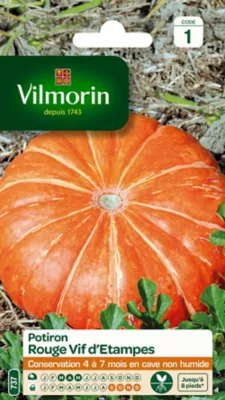 Graines de potiron variété "Rouge vif d'Étampes" Vilmorin semis de mars à mai