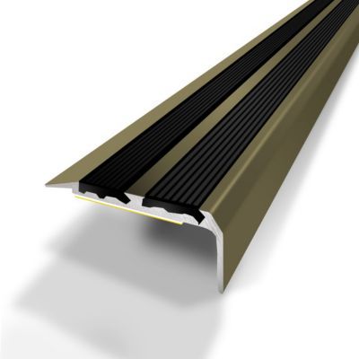 Nez de marche 2 bandes adhésives titium en aluminium anodisé, 170 cm