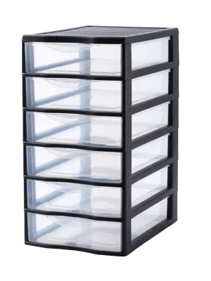 Tour en plastique 6 tiroirs Orgamix noir H. 50 x L. 26 x P. 36,5 cm
