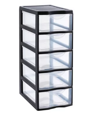 Tour en plastique 5 tiroirs Orgamix noir H. 61 x L. 26 x P. 36 cm