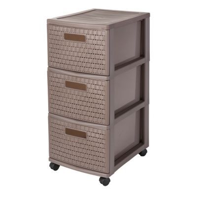 Tour de rangement 3 tiroirs en plastique Country coloris taupe