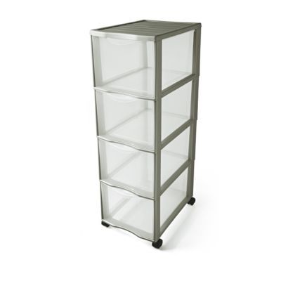 Tour de rangement 4 tiroirs en plastique Orgamix coloris argent