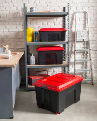 Malle de rangement 75L Locker noir et rouge avec couvercle vendue par 3 pièces