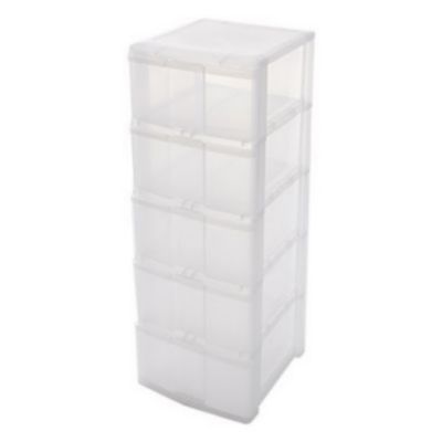 Tour de rangement à roulettes 5 tiroirs en plastique Wave transparente