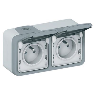 Double prise complète Legrand Plexo horizontal saillie gris