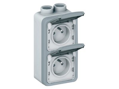 Double prise complète Legrand Plexo vertical saillie gris