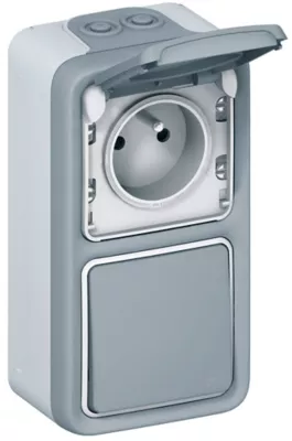 Va et vient + prise de courant avec terre vertical Legrand Plexo