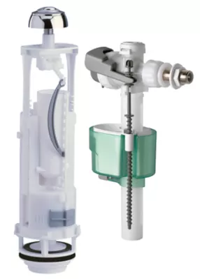Chasse d'eau Siamp Optima 49 + robinet flotteur Siamp Quieto OD 3/8 - Bouton poussoir + étrier + kit de maintenance
