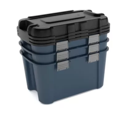 Malles de rangement 60 L Keter bleu et noir avec couvercles, 3 pièces