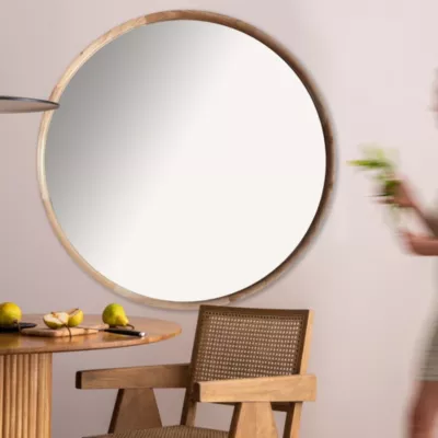 Grand miroir rond effet chêne Ø100cm Ariane