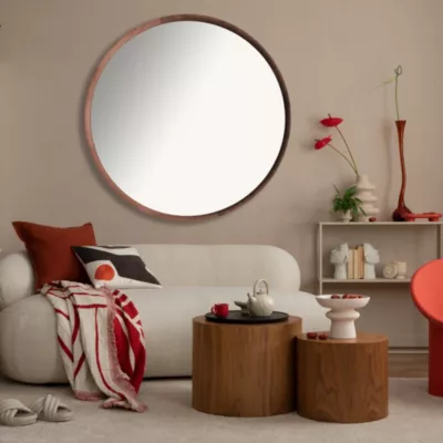 Grand miroir rond effet noyer Ø100cm Ariane