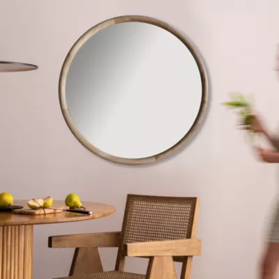 Grand miroir rond effet chêne Ø80cm Ariane