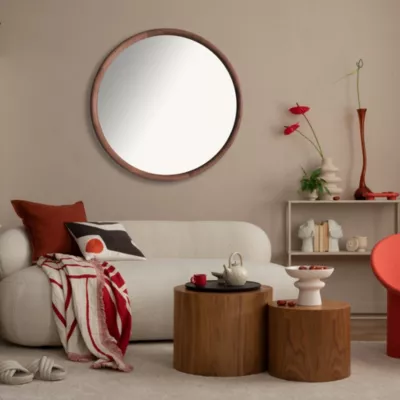 Grand miroir rond effet noyer Ø80cm Ariane