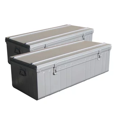 2 cantines métal gris 90/100 cm, 130L+175L avec poignées, cadenassables et empilables, Snor