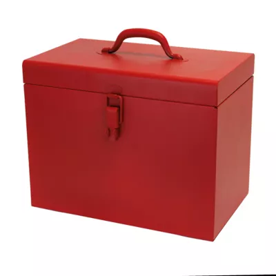 Boîte à outils vide en métal vintage rouge