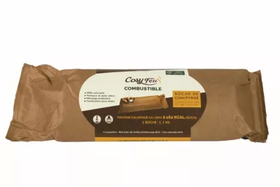 Bûche de cheminée Cosy Feu <10% – durée 2h – allumage instantané – faible cendre – sans odeur – idéale pour cheminée ou poêle – prêt à l’emploi