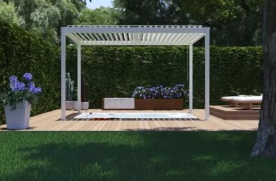 Pergola manuelle bioclimatique autoportante aluminium blanc Cameo 4,04 x 3,11 m