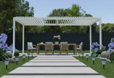 Pergola manuelle bioclimatique autoportante aluminium coloris blanc Cameo 5,84 x 3,11 m