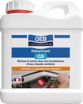 Détartrant des installations sanitaires d'eau chaude Geb, bidon 1 litre