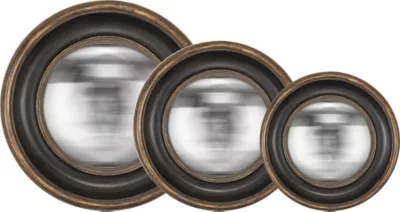 Ensemble 3 miroirs convexe rond style vintage effet vieilli noir convexe ⌀16/19/23 cm