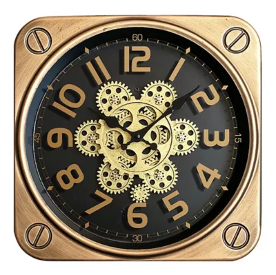 Horloge murale carrée noire et dorée 35 x 35 cm