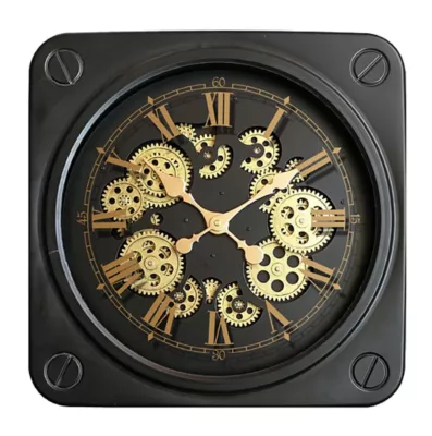 Horloge murale carrée noire et dorée 45 x 45 cm