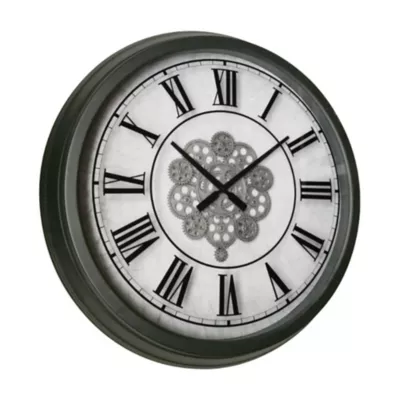 Horloge murale mecanique moderne blanc argenté Ø70 cm