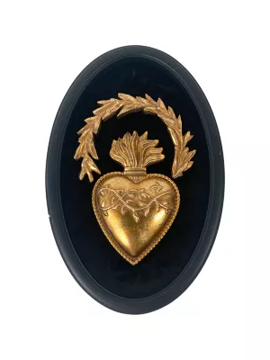 Décoration murale ex-voto cœur couronne doré H.18,8cm Emde