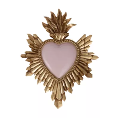 Décoration murale ex-voto cœur coloré rose pale H.14,4cm Emde