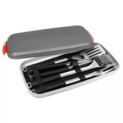 Kit de 4 accessoires pour barbecue (pince 42,5cm, spatule 44cm, fourchette 44cm, brosse 44cm) acier inoxydable avec manche soft touch Somagic