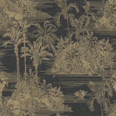 Papier peint vinyle sur intissé toile de jouy jungle noir doré Ugepa