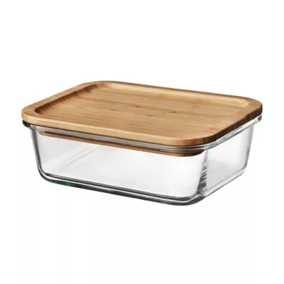 Boîte rectangulaire en verre avec couvercle hermétique en bambou 1,5 L