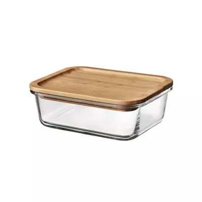 Boîte rectangulaire en verre avec couvercle hermétique en bambou 0,35 L