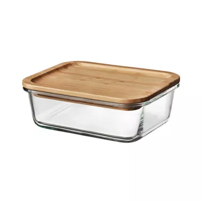 Boîte rectangulaire en verre avec couvercle hermétique en bambou 0,44 L