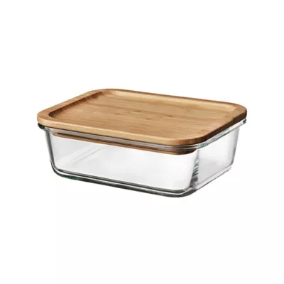 Boîte rectangulaire en verre avec couvercle hermétique en bambou 0,8 L