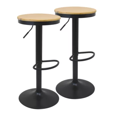 Lot de 2 tabourets de bar réglables Frandis métal noir et bois