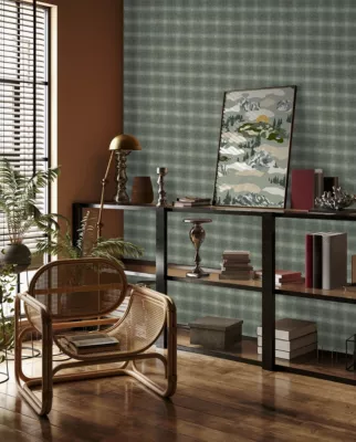 Papier peint vinyl intissé Bensimon tissu ecossais vert L.1005 x l.53cm Lutèce