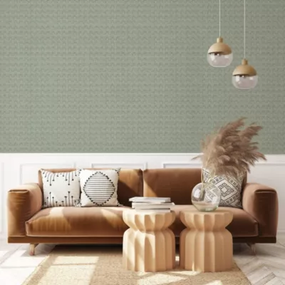 Papier peint vinyle intissé Abaca bloutis vert L.1005 x l.53cm Lutèce