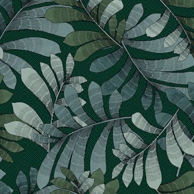Papier peint vinyle intissé Villa Rosalie Lutece mat et satiné feuilles vert, bleu pétrole, bleu l.1005 x l.53 cm