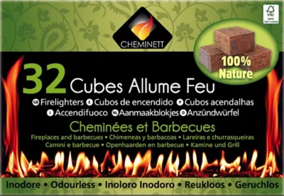 32 cubes allumes feux en bois 100/100 nature