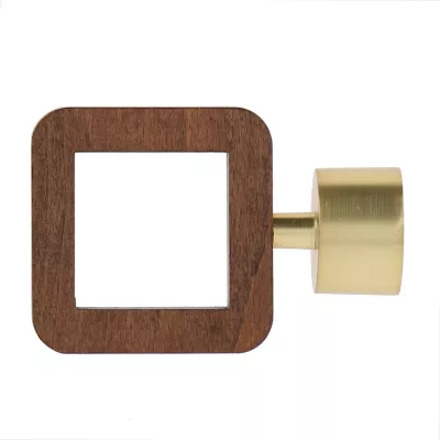 Embout carré ajouré pour barre à rideau bois chêne foncé et métal doré mat Ø2,8cm Mobois