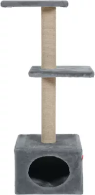 Arbre à chat Duo, 1 niche + 2 poteaux + 2 plateaux, coloris gris