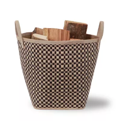 Panier à bûches en feuilles de palmier Le Marquier Damier