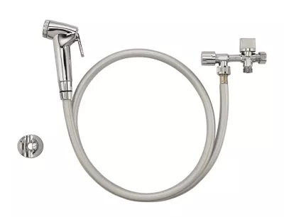 Ensemble douchette WC en ABS chromé, 1 robinet 3 voies et 1 flexible PVC Noyon et Thiebault