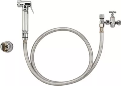 Ensemble douchette WC en laiton, support, robinet et flexible PVC Noyon et Thiebault